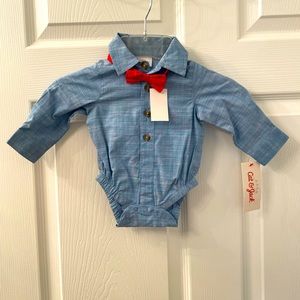 Boys newborn long sleeve shirt with red bow tie